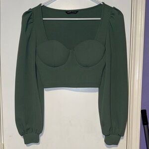 SHEIN Dark Green Long Sleeve Crop Top